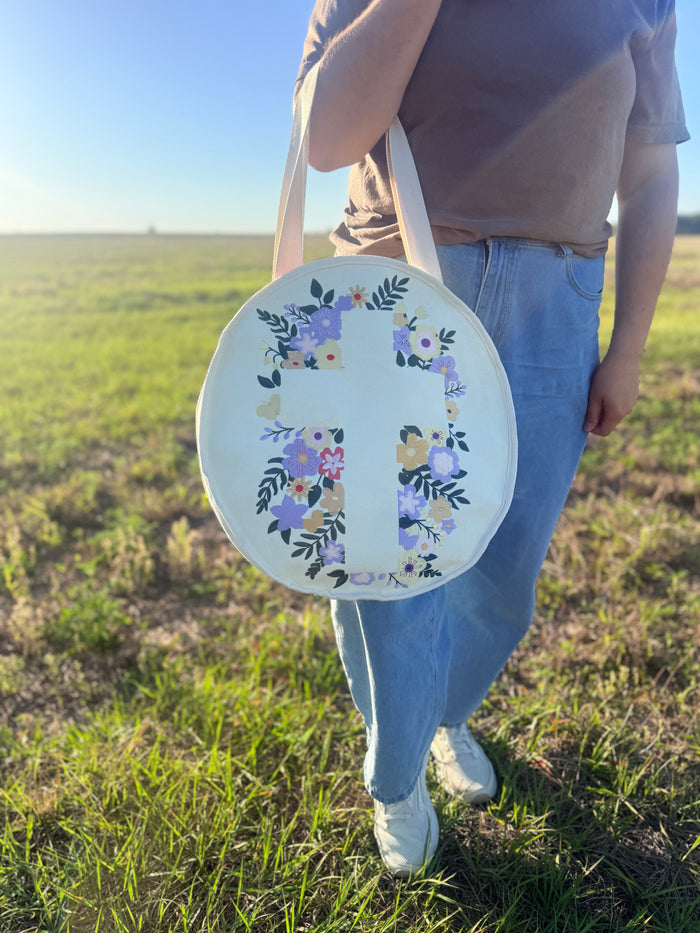 Floral Cross Embroidered Tote bag